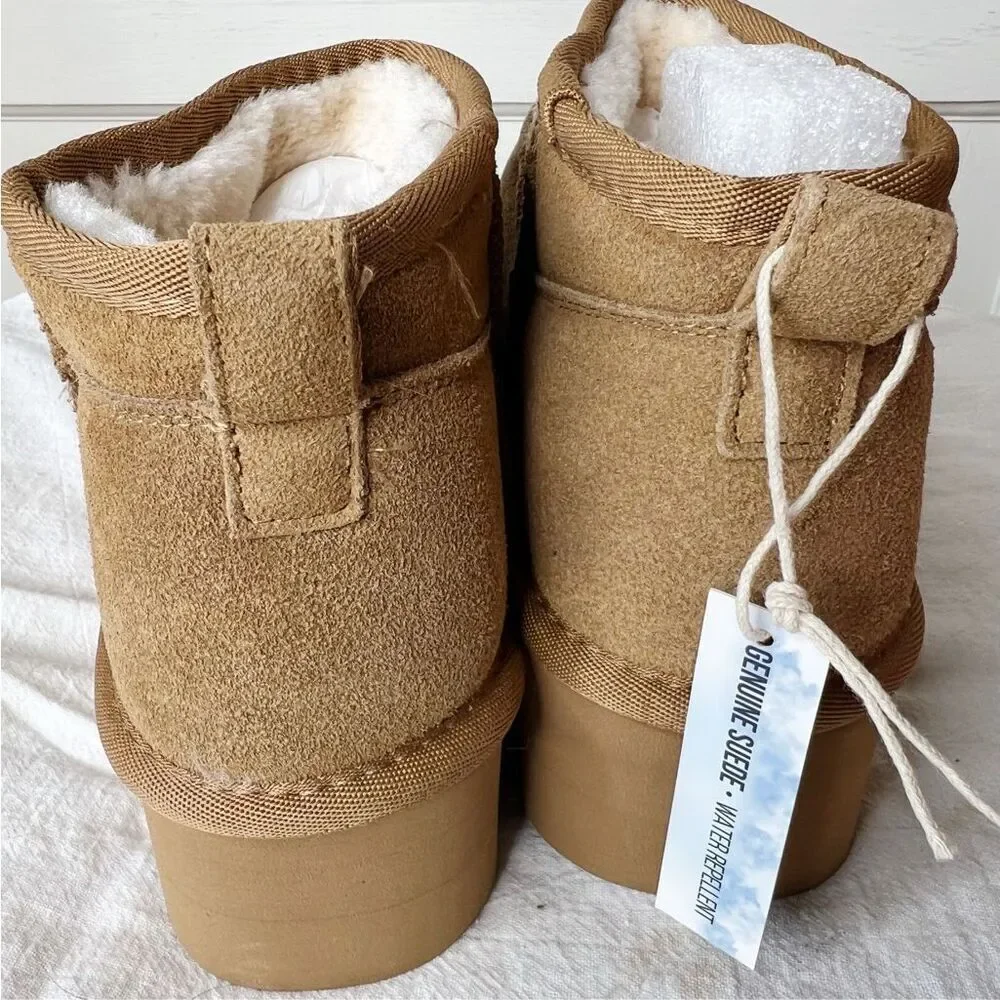 Cushionaire Hippy Women’s Suede Platform Ankle Boots Chestnut Size 8 New